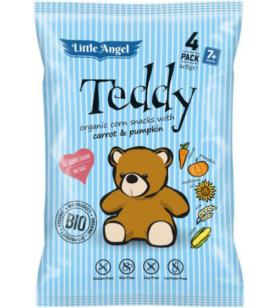 Chrupki kukurydziane TEDDY marchew i dynia od 7 miesiąca BEZGL. BIO 4x15 g